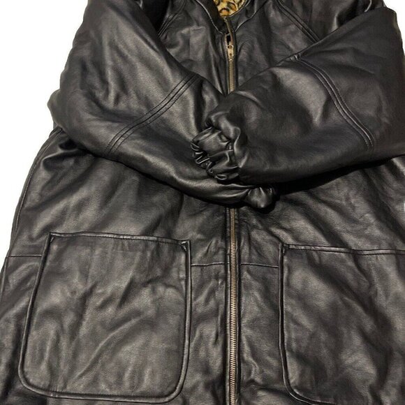 Vintage Marc Mattis Women’s Black Leather Jacket Double-Side Leopard Print Sz M - Picture 6 of 16